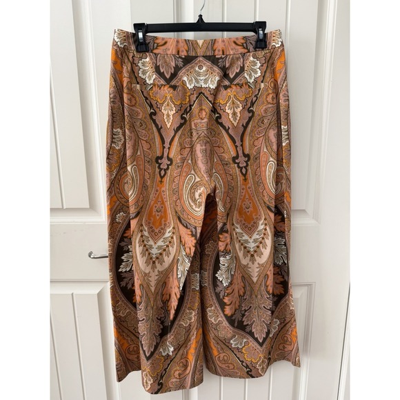 Kobi Halperin Wide Leg Pants 10 Orange Brown Paisley Crop High Rise - Picture 4 of 7